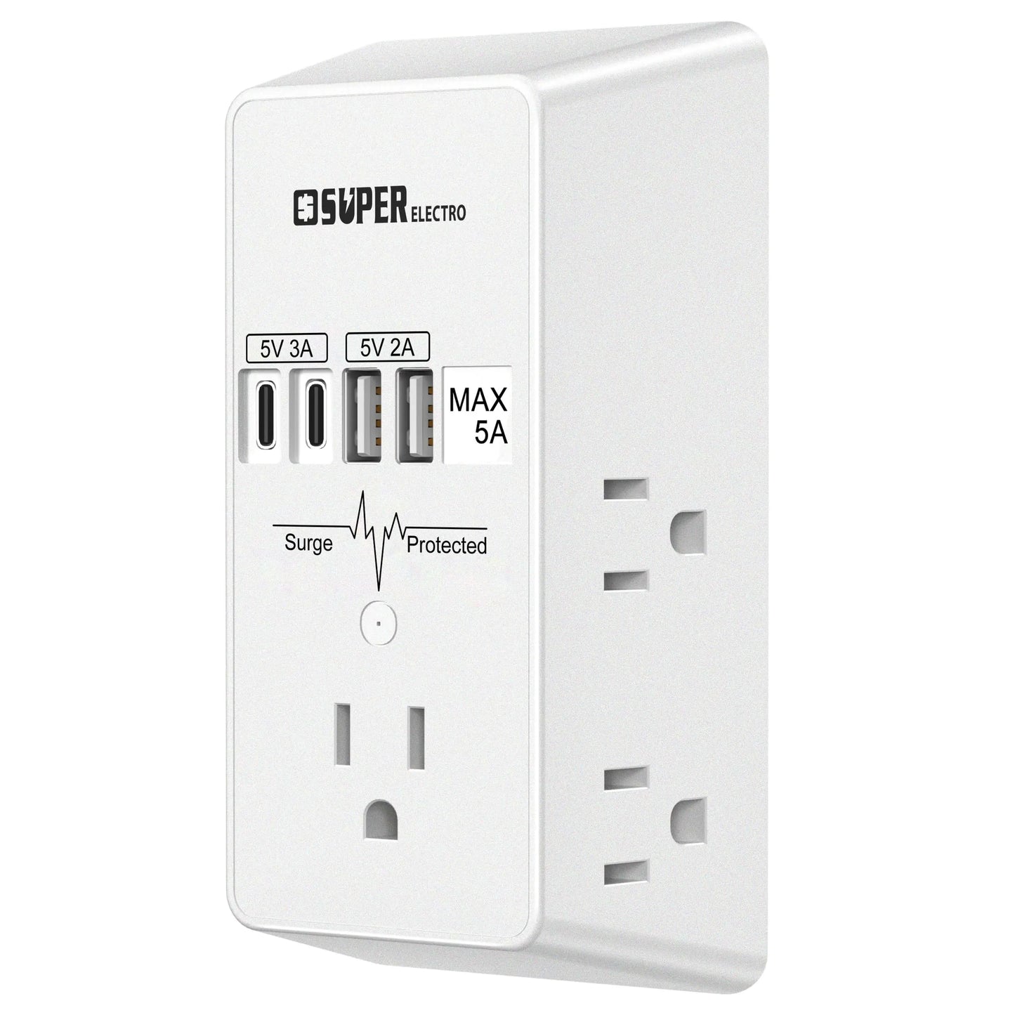 Outlet Extender USB Wall Charger Surge Protector5 Outlet Extender with 4 USB Charging Ports (5V 5A)3-Sided 1200J Power Strip Multi Plug Adapter for Home TravelETL Listed