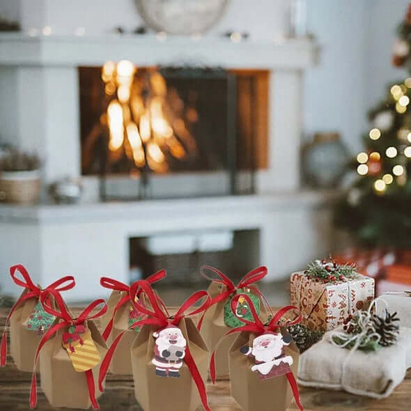 24 Pcs Christmas Gift Boxes With Ribbon And Cards Cartoon Santa Claus