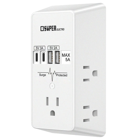 Outlet Extender USB Wall Charger Surge Protector5 Outlet Extender with 4 USB Charging Ports (5V 5A)3-Sided 1200J Power Strip Multi Plug Adapter for Home TravelETL Listed