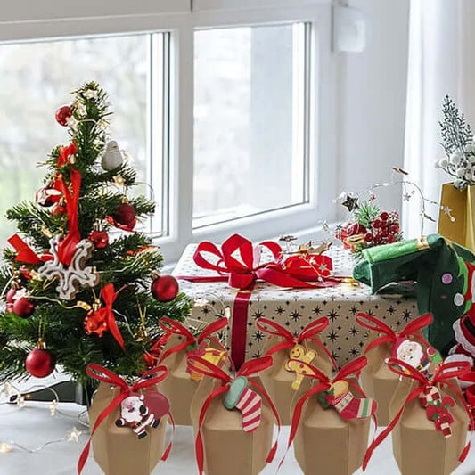 24 Pcs Christmas Gift Boxes With Ribbon And Cards Cartoon Santa Claus