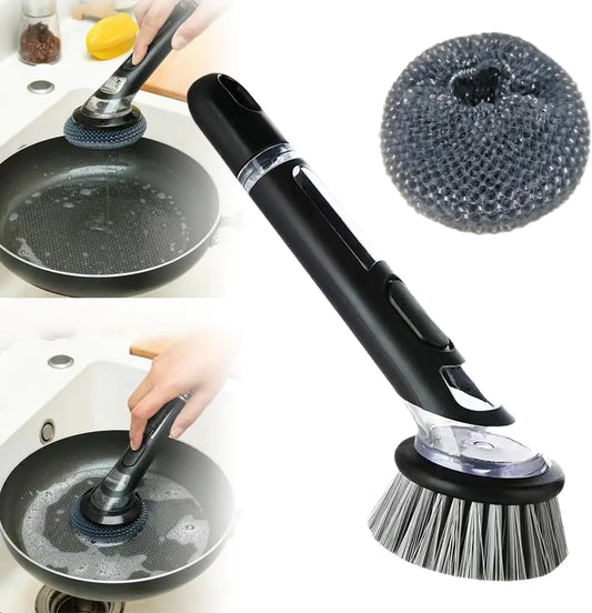 New Dish Brush with Soap Dispenser Long Handle Dishwashing Brush with Replaceable Heads Kitchen Dish Scrub Brush Soap Dispensing Dish Brush Kitchen Brush for Pot Pan Sink Cleaning
