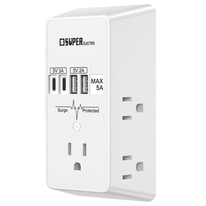 Outlet Extender USB Wall Charger Surge Protector5 Outlet Extender with 4 USB Charging Ports (5V 5A)3-Sided 1200J Power Strip Multi Plug Adapter for Home TravelETL Listed