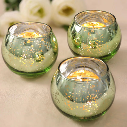 Volens 24PCS Green Votive Candle Holders Bulk Round Mercury Glass Candle Holders for Tealight - Green Centerpiece Table Decorations for Wedding Birthday Party Bridal Shower and Home Decor