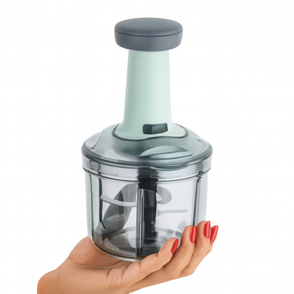 Manual Hand Press Food Chopper – 3-Blade Design